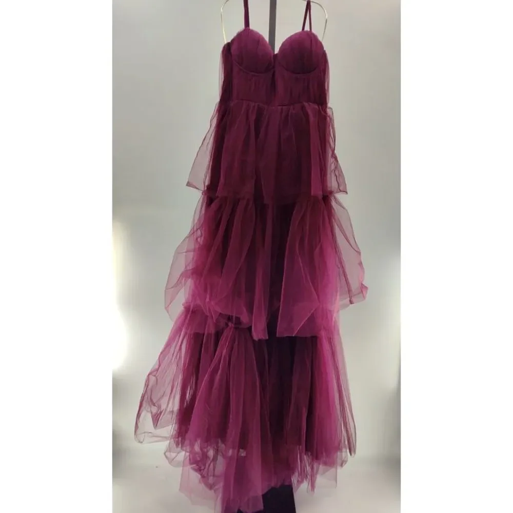 Lulu's Burgundy Layered Tulle Dress - Picture 2 of 3